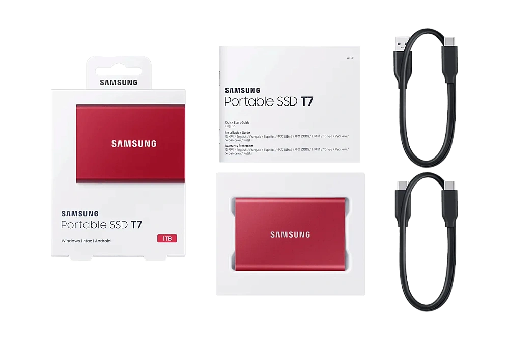 Портативный SSD USB 3.2 T7 1ТБ MU-PC1T0H (Красный)