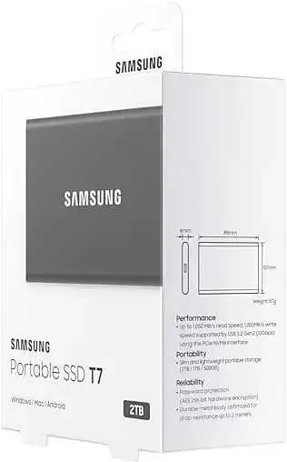 Внешний диск SSD Samsung T7 MU-PC2T0T/WW, 2ТБ, черный